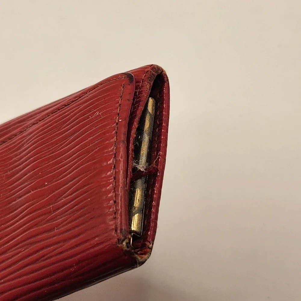 Louis Vuitton 4 Hook Key Holder Designer Wallet Red Epi Leather Trifold Case LV
